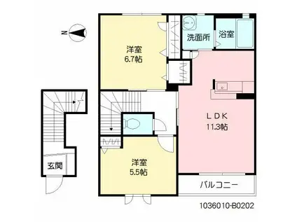 MS MAISON2 B棟(2LDK/2階)の間取り写真