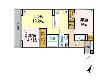 ヴィオルーチェ B棟(2LDK/2階)の間取り写真