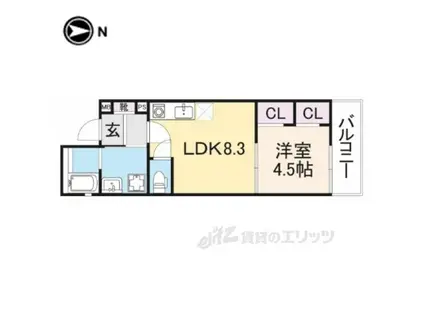 クレアール堺町1(1LDK/1階)の間取り写真