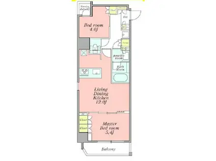 クレストコート新宿山吹町(2LDK/4階)の間取り写真