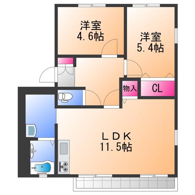 フレグランス高松(2LDK/1階)の間取り写真