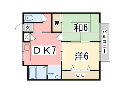 レイクサイドヴィラ D棟(2DK/2階)の間取り写真