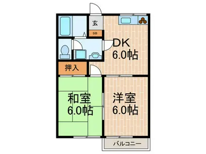 ハイツノナカ(2DK/1階)の間取り写真
