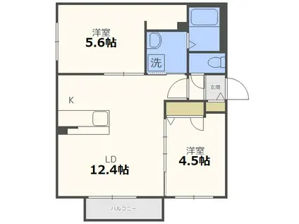 RITZ GRANDE厚別中央(2LDK/2階)の間取り写真
