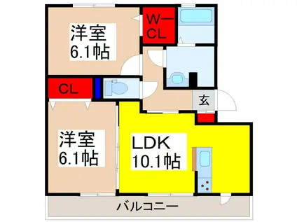 ガードナー百合ヶ丘(2LDK/2階)の間取り写真