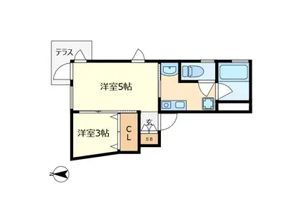 ＪＲ南武線 西国立駅 徒歩12分 3階建 築23年(2K/1階)の間取り写真