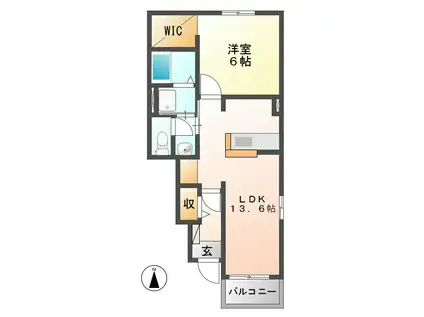 アルカンシェルIII(1LDK/1階)の間取り写真