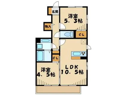 NIJI-CORTニジコート(2LDK/1階)の間取り写真