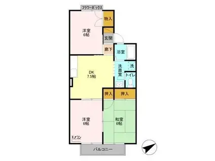 サンライズコーポ森E(3DK/1階)の間取り写真