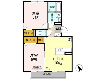 メゾン ドゥ プラージュ(2LDK/2階)の間取り写真