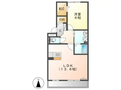 クレセント(1LDK/2階)の間取り写真