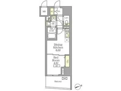 テラス北千住(1DK/13階)の間取り写真