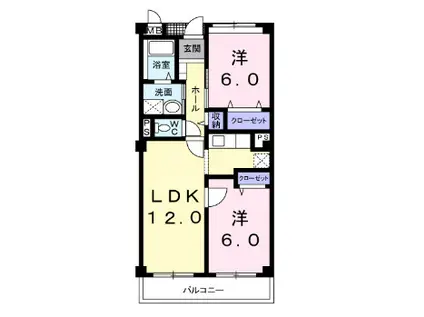 カルフール(2LDK/3階)の間取り写真