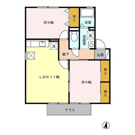 メルベーユ・Y B棟(2LDK/1階)の間取り写真