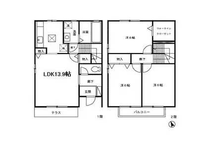 キャトルスクアール本宮B(3LDK/1階)の間取り写真