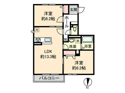 DEMEUR CRECIAI(2LDK/2階)の間取り写真