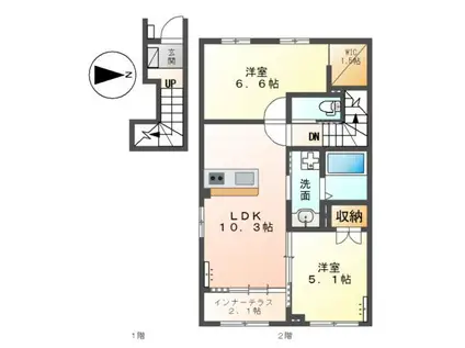 DUO TERRACE(2LDK/2階)の間取り写真