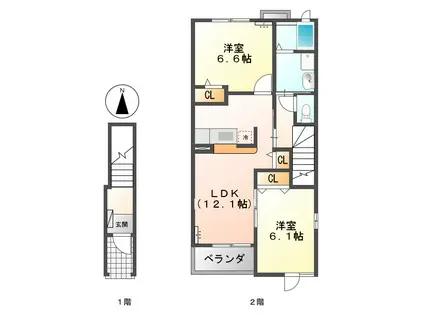 ニューアニメート山手A(2LDK/2階)の間取り写真