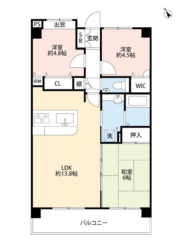コアマンション九品寺(3LDK/5階)の間取り写真