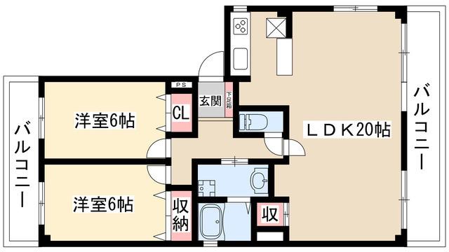 ハウゼル一社(2LDK/3階)の間取り写真