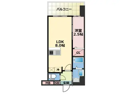 LUXE玉造南(1LDK/13階)の間取り写真