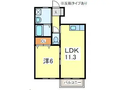 ミロワール桜町II(1LDK/1階)の間取り写真