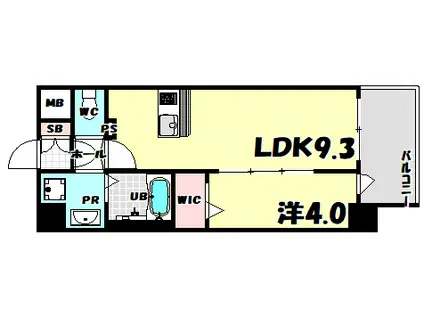 エスライズ神戸三宮山手通1番館(1LDK/3階)の間取り写真