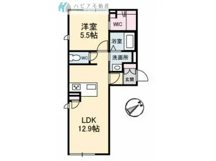 クッラ ディ ヴェント 橋本町(1LDK/1階)の間取り写真