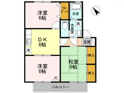 サンハイム東河原I棟(3DK/2階)の間取り写真