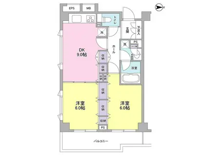 リバーレ蒲田仲六郷(2DK/6階)の間取り写真