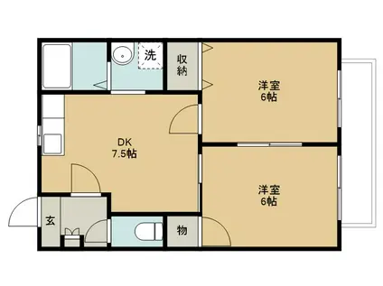 サンライズ東仙台(2DK/1階)の間取り写真