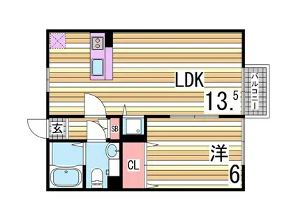 ヴィアーレ(1LDK/2階)の間取り写真