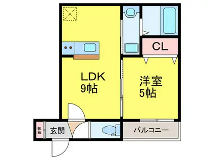 ノイヴェル東住吉(1LDK/2階)の間取り写真