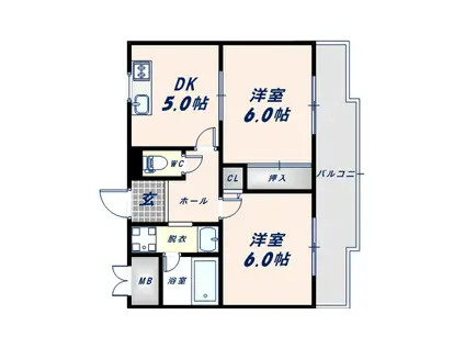 パラドール永和(2DK/6階)の間取り写真