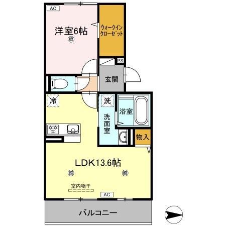 メゾン勝賀 B棟(1LDK/1階)の間取り写真