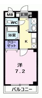 カーサ ヴェルデ(1K/2階)の間取り写真