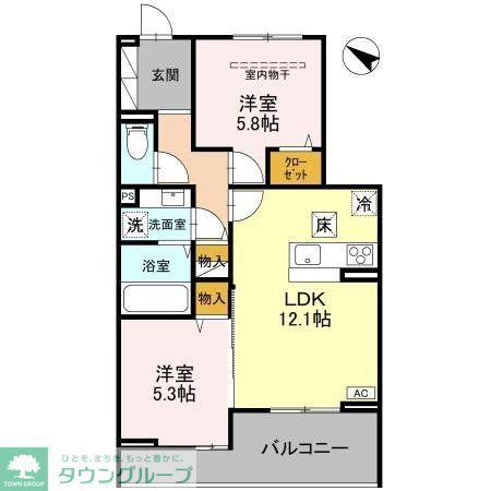 サイカチ(2LDK/2階)の間取り写真