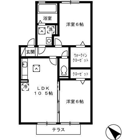 メイプル A棟(2LDK/1階)の間取り写真