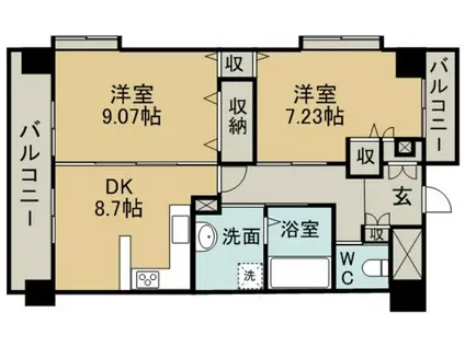 ラフィナート ドゥエ(2LDK/3階)の間取り写真