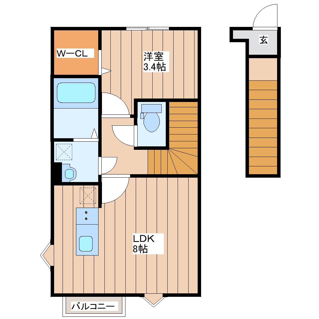 CASA TELA(1LDK/2階)の間取り写真
