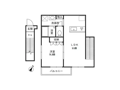 カルム雪谷(1LDK/2階)の間取り写真