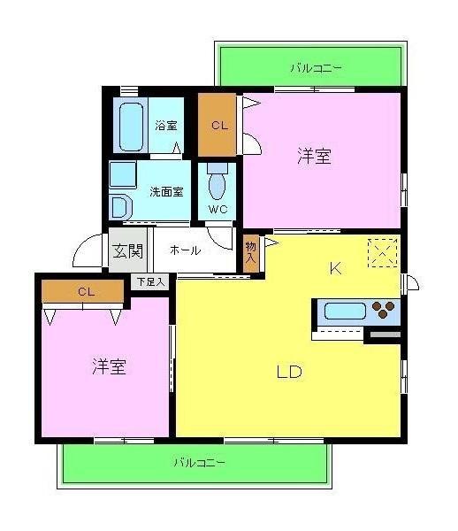 アナスタシア片蔵(2LDK/2階)の間取り写真