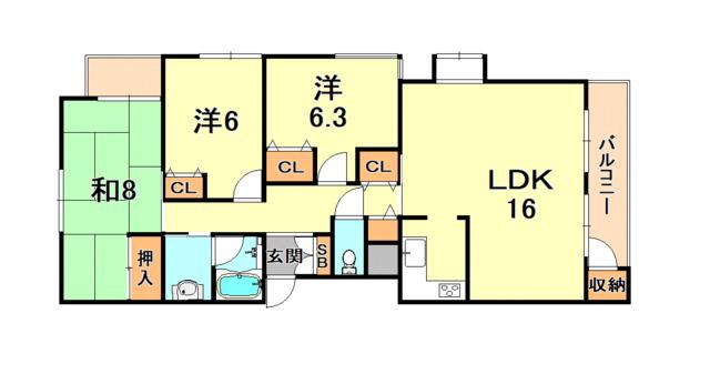 リエゾン楠丘(3LDK/2階)の間取り写真