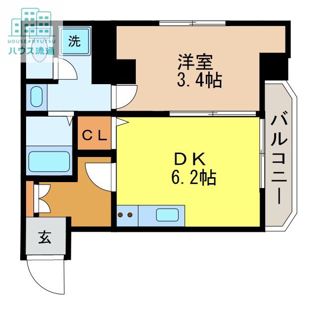ウィステリア平和町(1DK/4階)の間取り写真