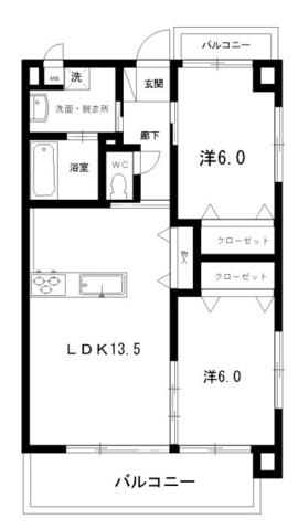 プロスペリタ上町(2LDK/3階)の間取り写真