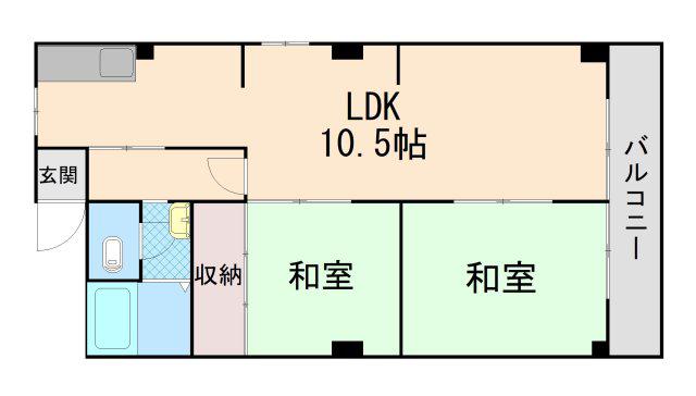 江南荘(2LDK/5階)の間取り写真