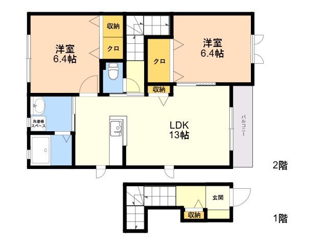 メルベーユ筒井B(2LDK/2階)の間取り写真