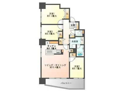 クリオ白石ヒルズ(3LDK/12階)の間取り写真