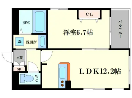 ゆーとぴあ(1LDK/4階)の間取り写真