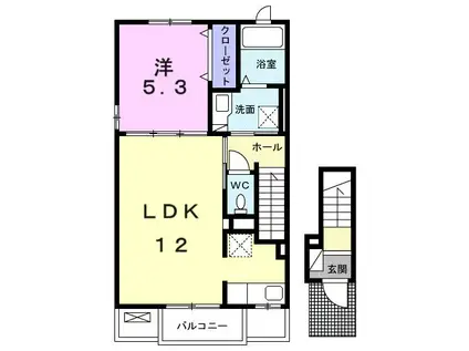 シン・パークサイド カミネ S(1LDK/2階)の間取り写真